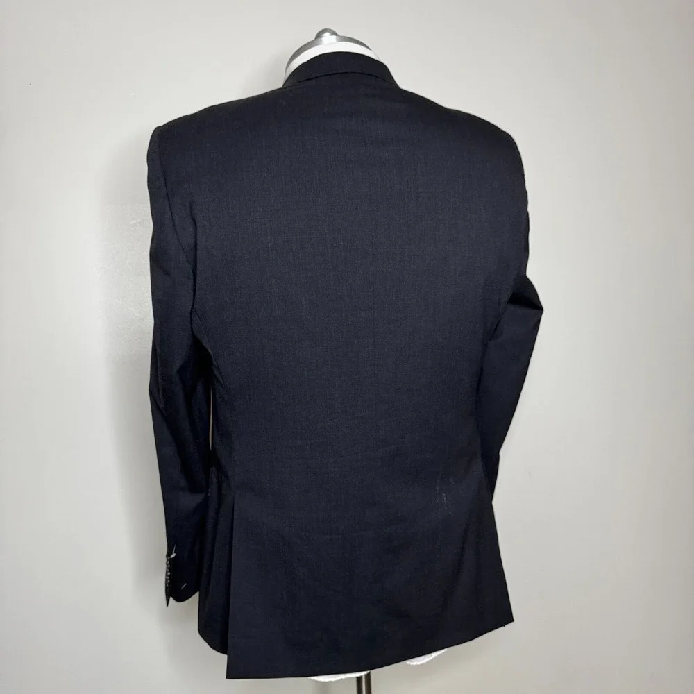 Hart Schaffner Marx Sport Coat Mens 46L Charcoal Gray Solid Wool Blazer New York